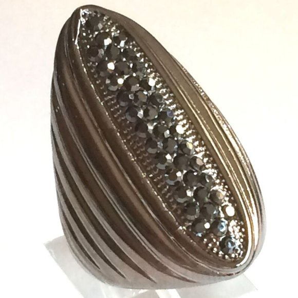 Boho Goth Cocktail Ring Size 9 10 Bohemian Gothic Cubic Zirconia Gunmetal Plated - Picture 6 of 12